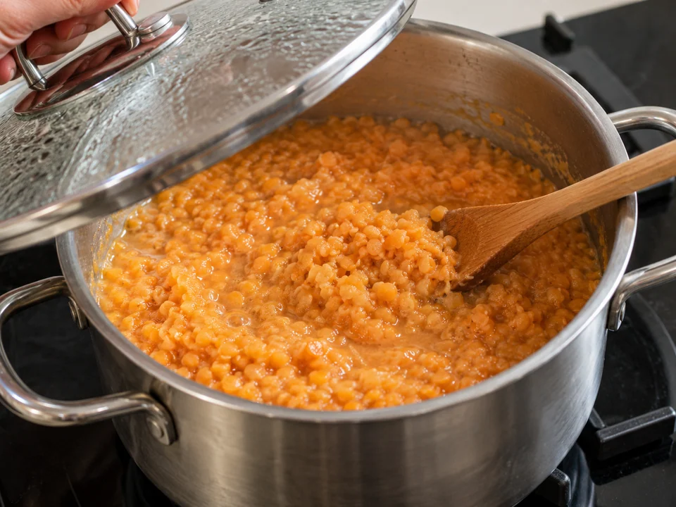 Linsen mit dem ganzen Wasser kochen