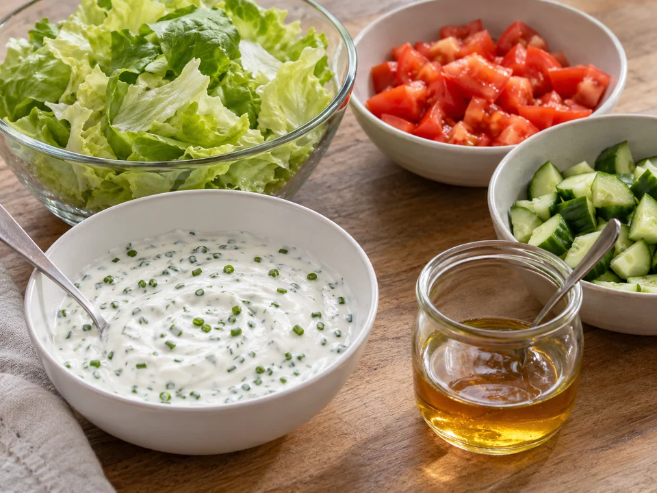 Dip und Salat vorbereiten