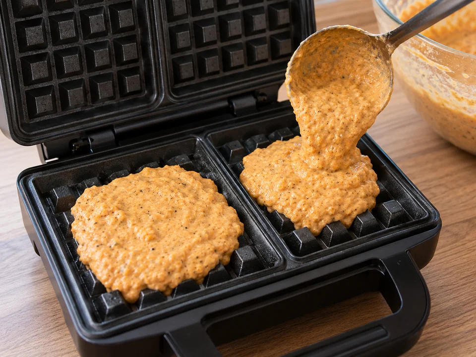 Acht Waffeln in passenden Chargen backen
