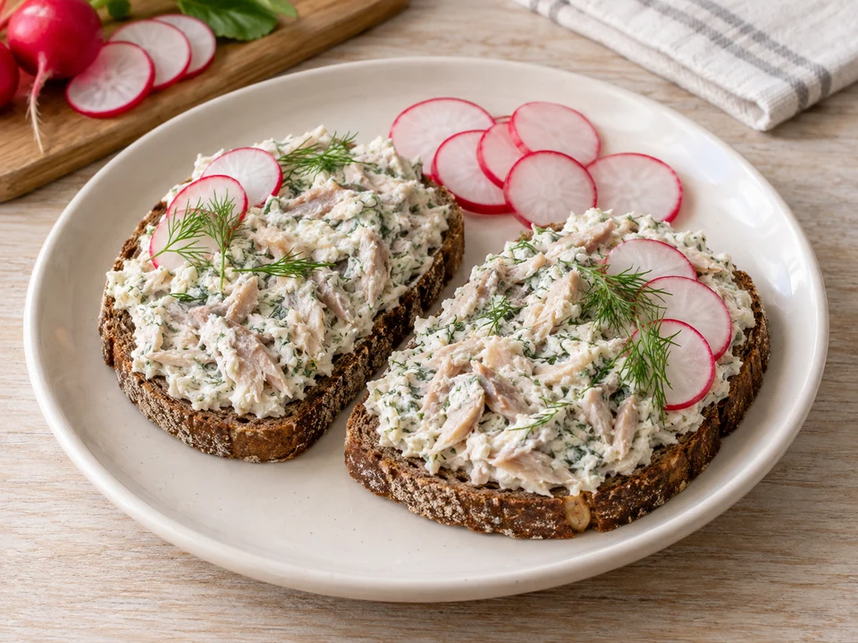 Zwei Makrelenbrote pro Portion anrichten