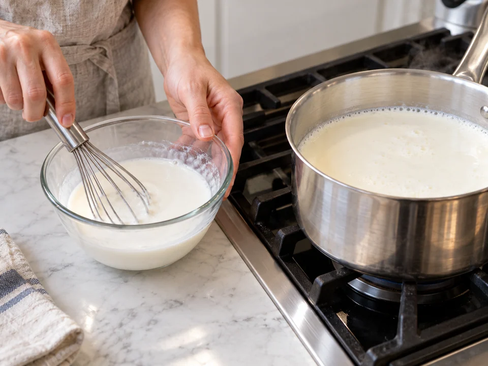 Stärke anrühren und Milch erhitzen