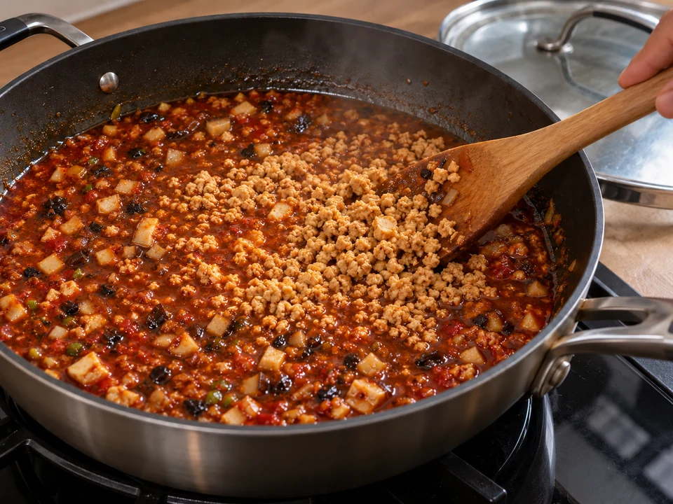 Sojagranulat in der Sauce garen