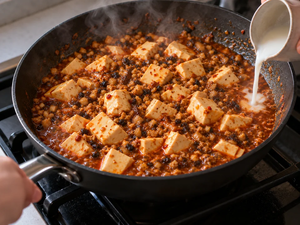 Tofu erwärmen und Sauce binden