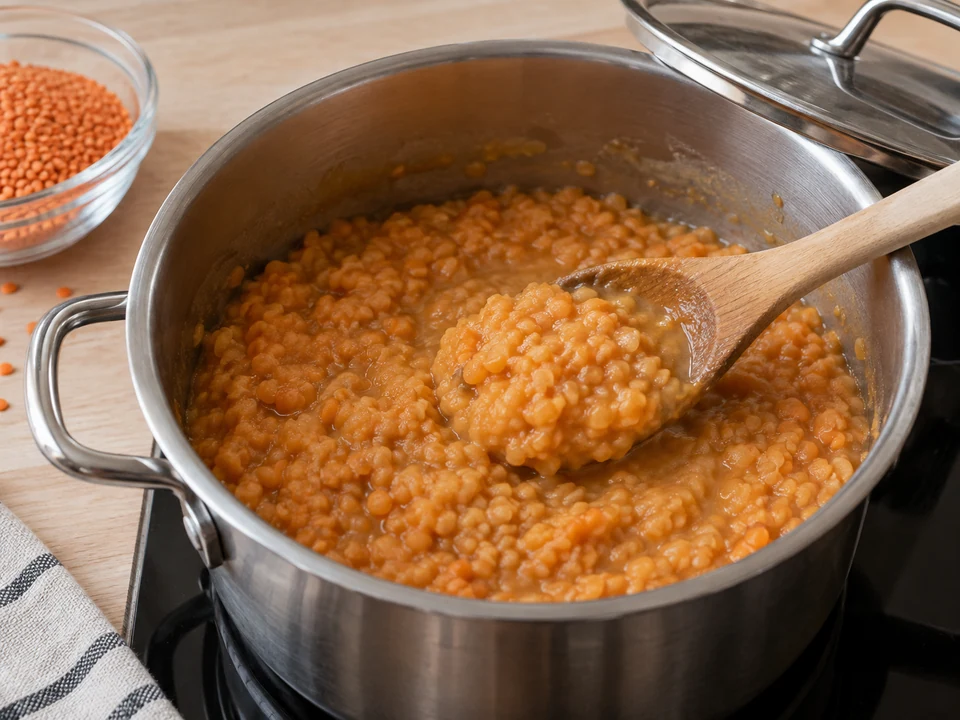 Rote Linsen zu einem weichen Brei kochen