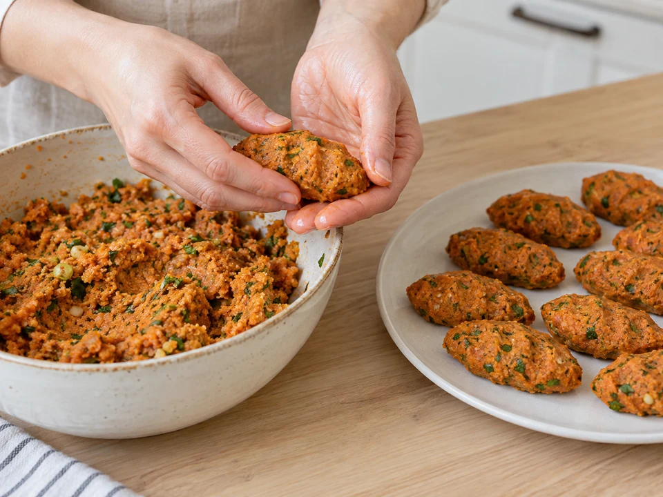 Längliche Köftesi mit leichten Fingerrillen formen