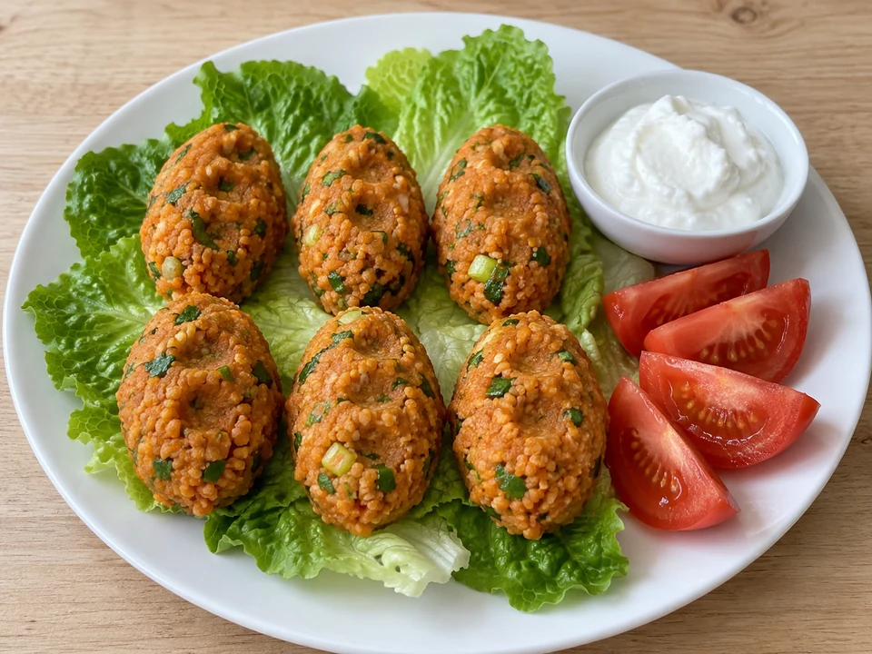 Je sechs Köftesi mit Salat und Joghurt servieren