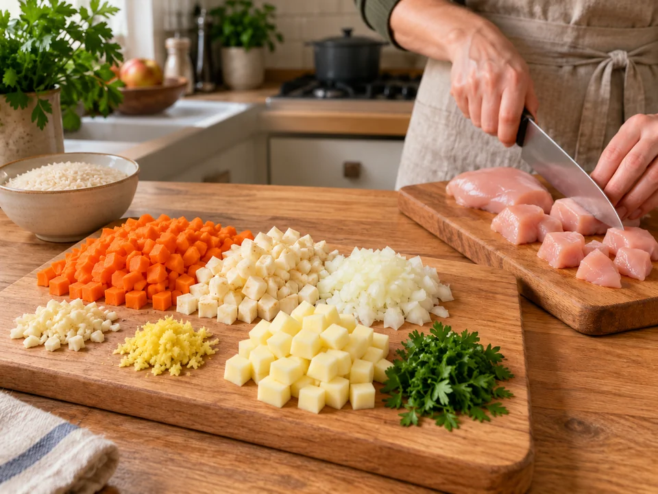 Gemüse und Geflügel getrennt vorbereiten