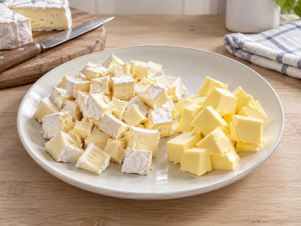 Camembert und weiche Butter vorbereiten.