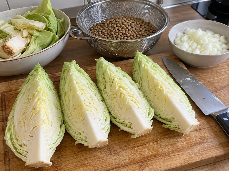 Spitzkohl und Linsen vorbereiten