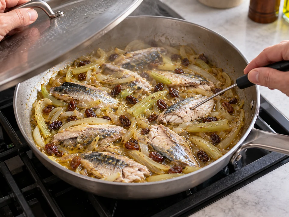 Sardinen in der Sauce garen