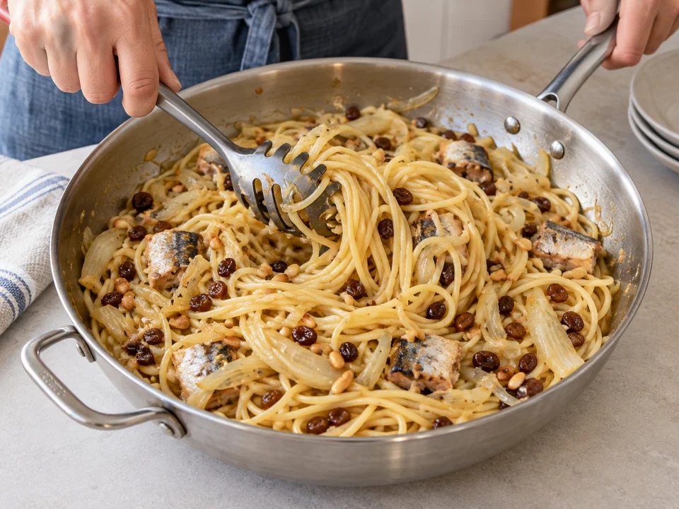 Pasta und Sauce verbinden
