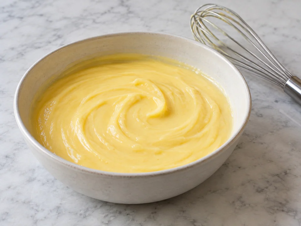 Creme abkühlen und Eigelb einrühren
