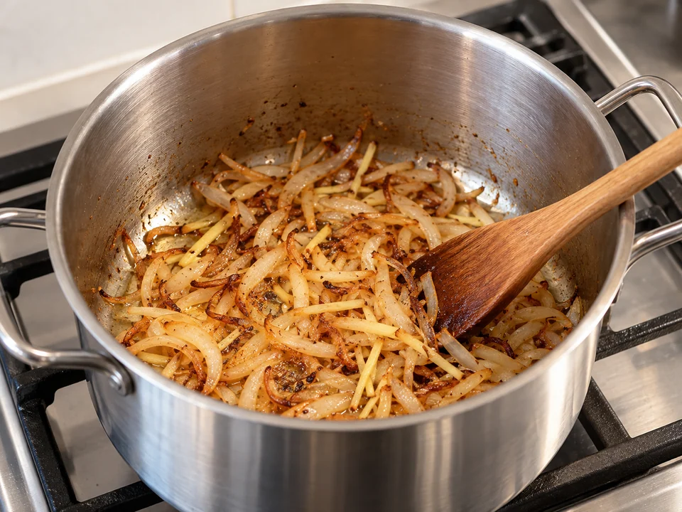 Zwiebel und Ingwer anrösten