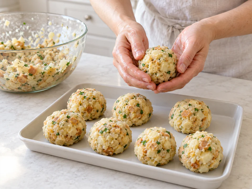 Acht gleichmäßige Knödel formen