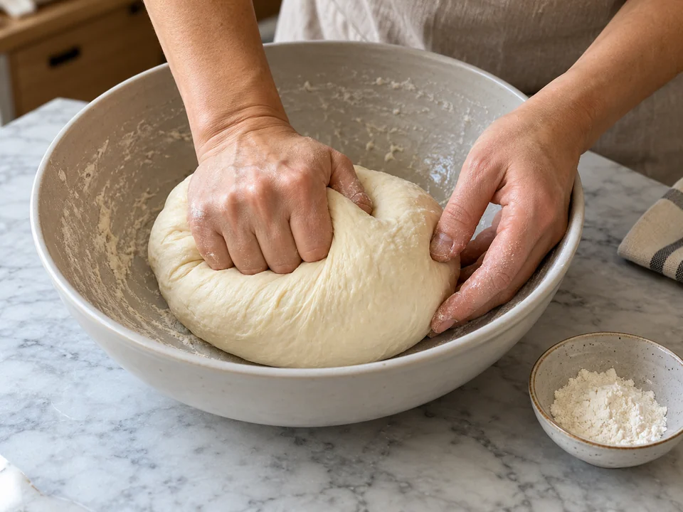 Einen glatten Hefeteig kneten