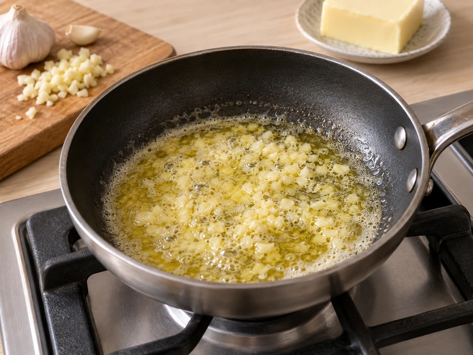 Knoblauch behutsam in Butter erwärmen