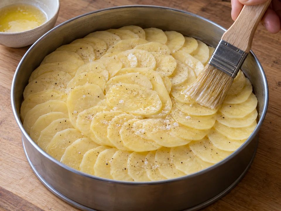 Butter und Kartoffeln lagenweise schichten
