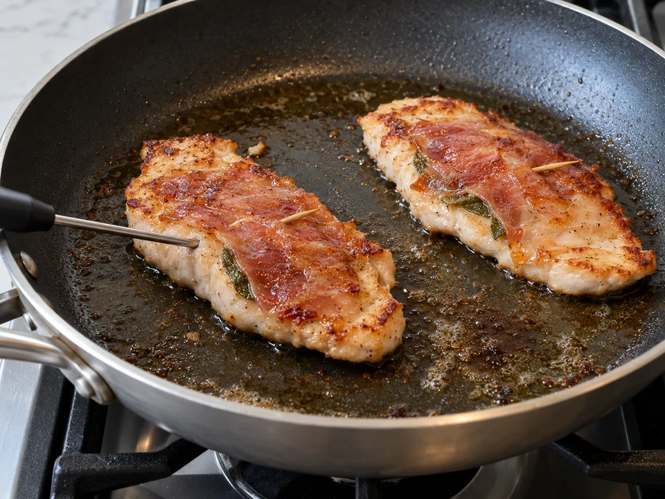 Saltimbocca in vier Chargen braten