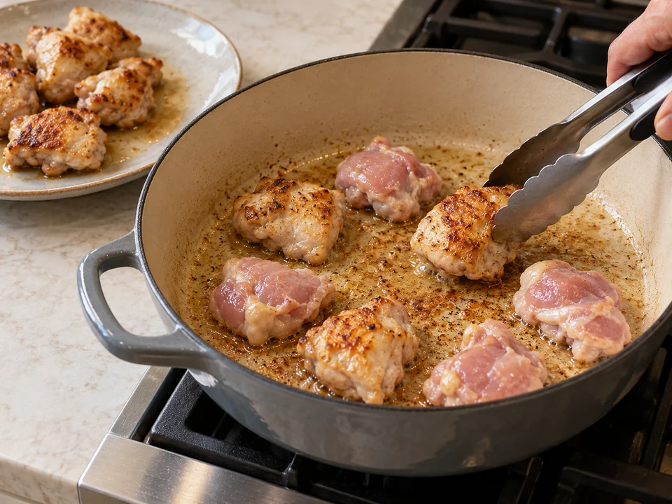 Hähnchen portionsweise bräunen