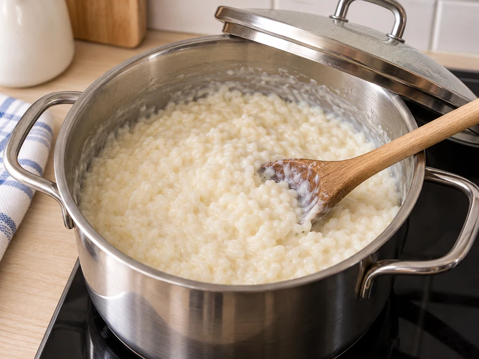 Rundkornreis in Milch cremig und weich garen.