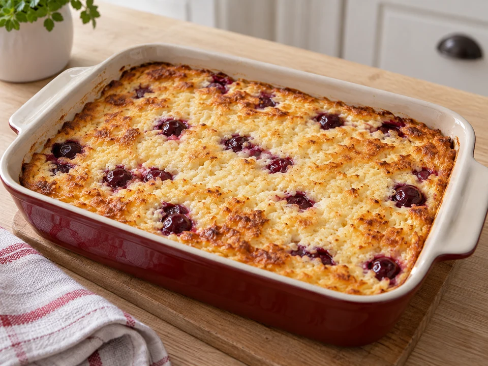 Reisauflauf goldgelb und bis zur Mitte gestockt backen.