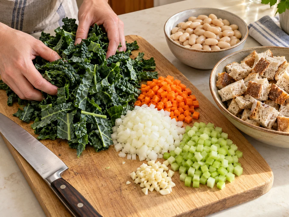 Gemüse und Brot vorbereiten
