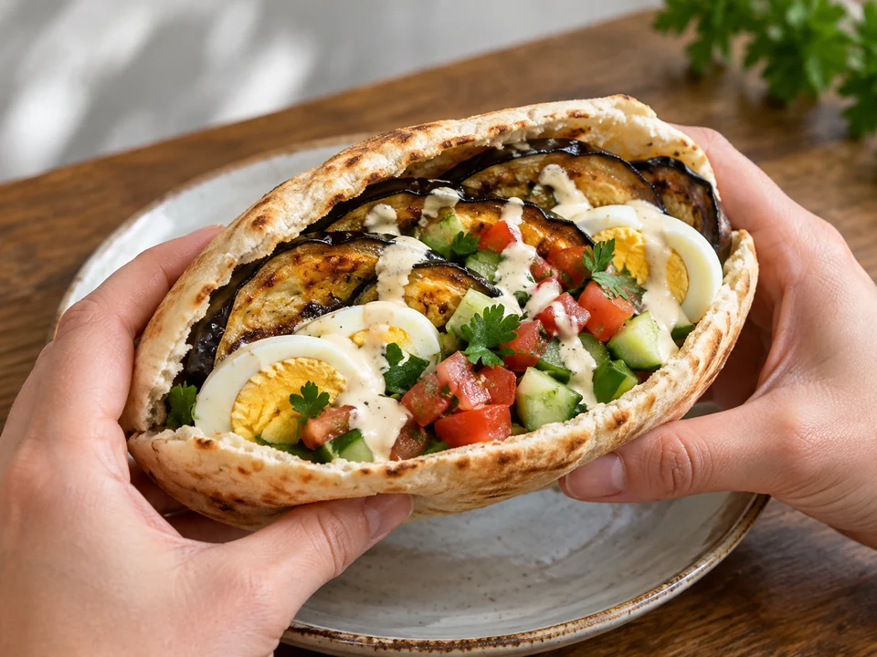 Pita erwärmen und füllen