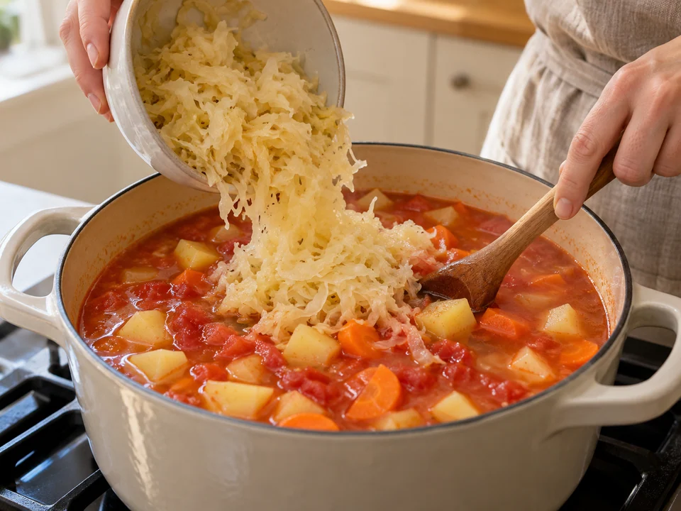 Sauerkraut und Tomaten mitkochen