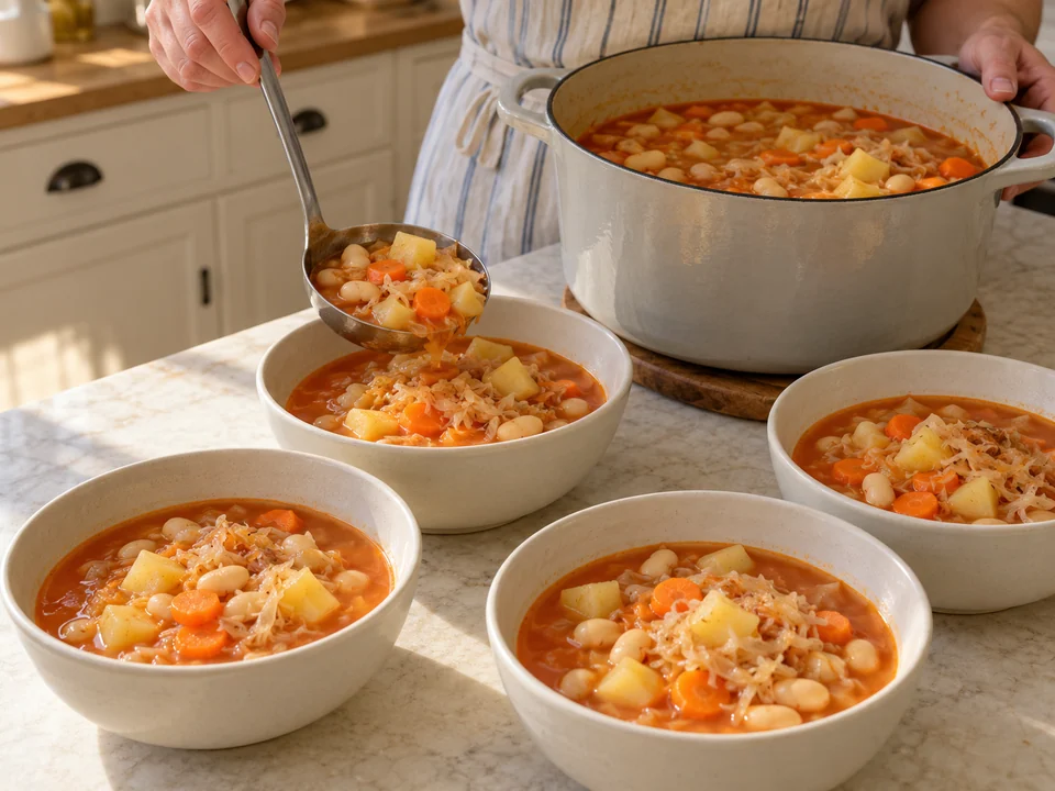 Vier vollständige Portionen schöpfen