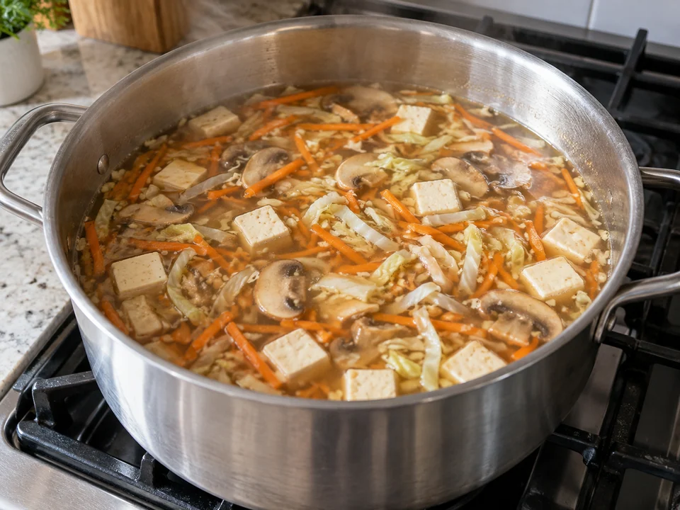 Brühe und Gemüse sanft garen
