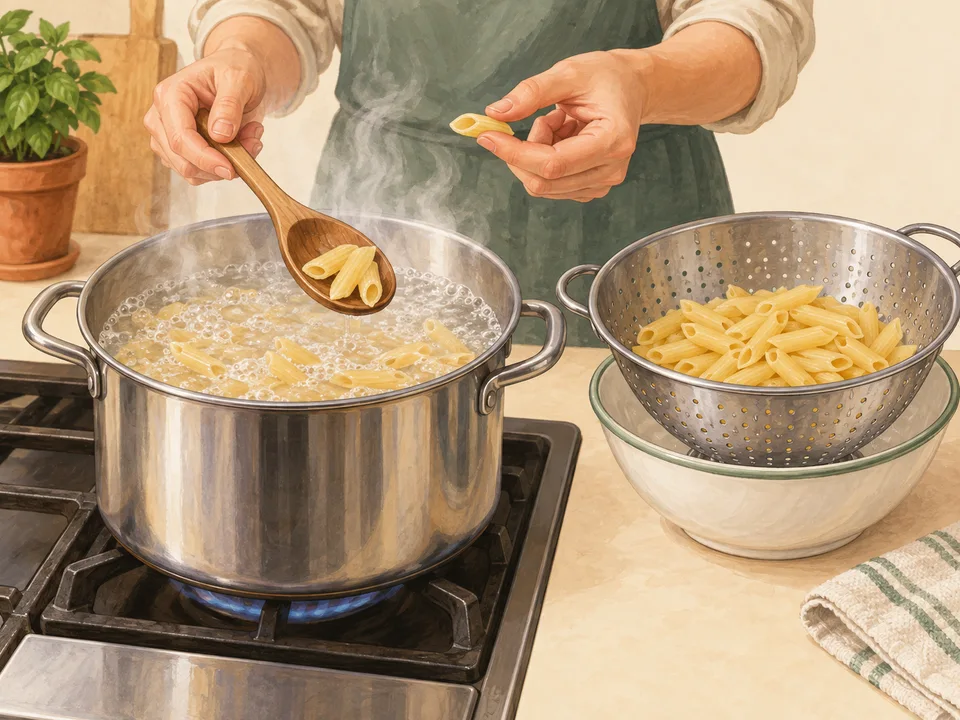 Die Nudeln im Topf kochen.