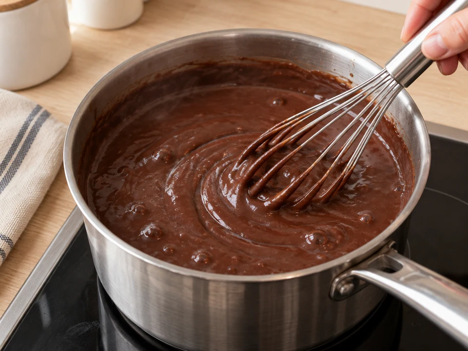 Angerührte Stärke einrühren und eine Minute aufkochen.