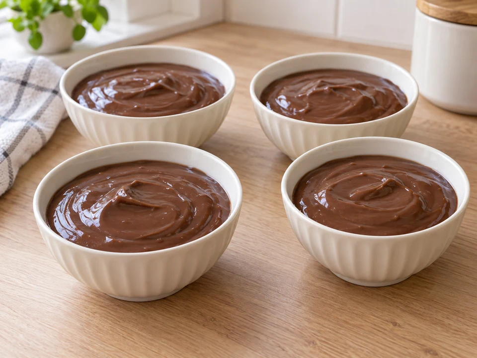 Pudding in vier Schälchen füllen und kalt stellen.