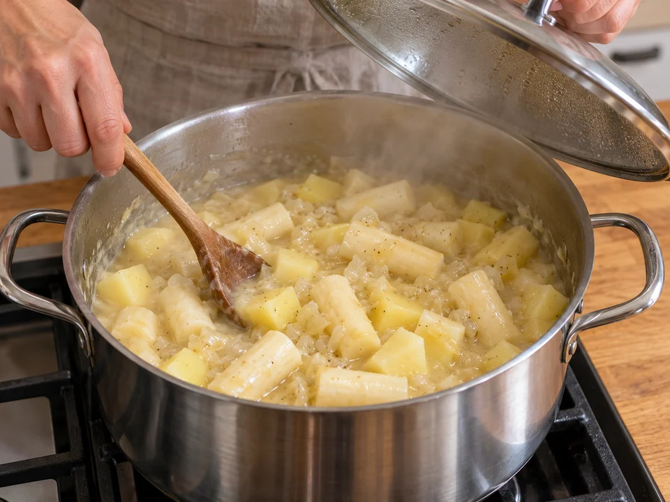 Schwarzwurzeln und Kartoffeln garen