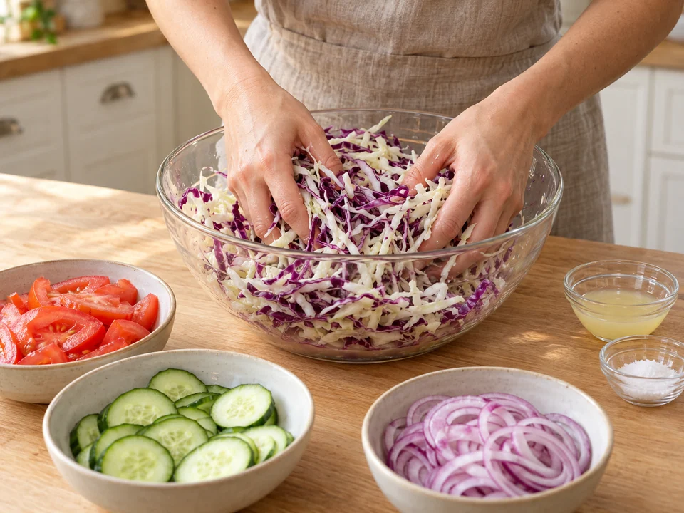 Krautsalat und Rohkost vorbereiten