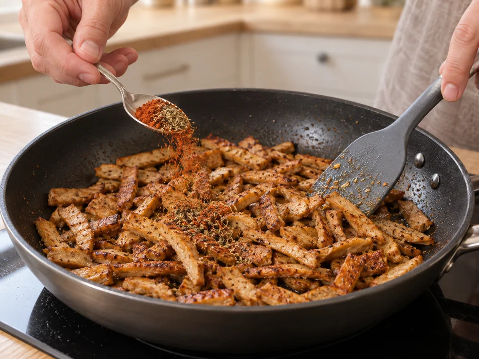 Seitan in zwei Chargen braten