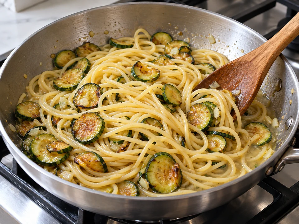 Mit Zucchini fertig schwenken