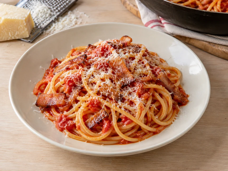 Spaghetti mit Guanciale und Pecorino fertigstellen