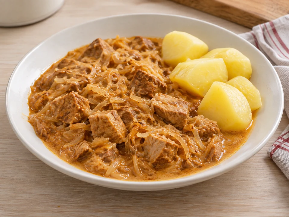 Saure Sahne abseits der Hitze einrühren und mit Kartoffeln servieren.