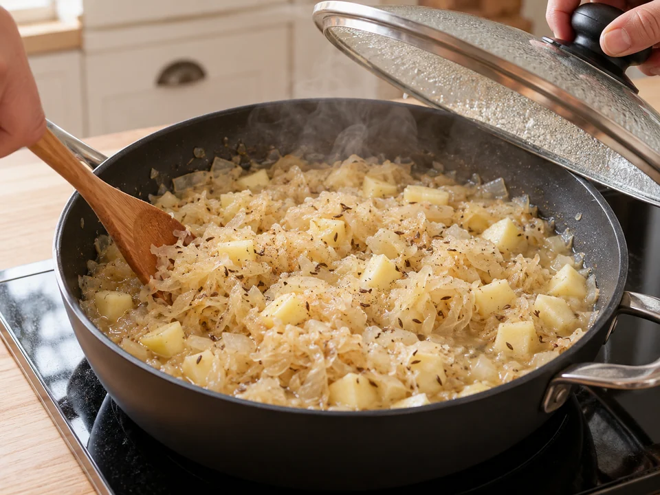 Kraut mit Apfel und Lake schmoren