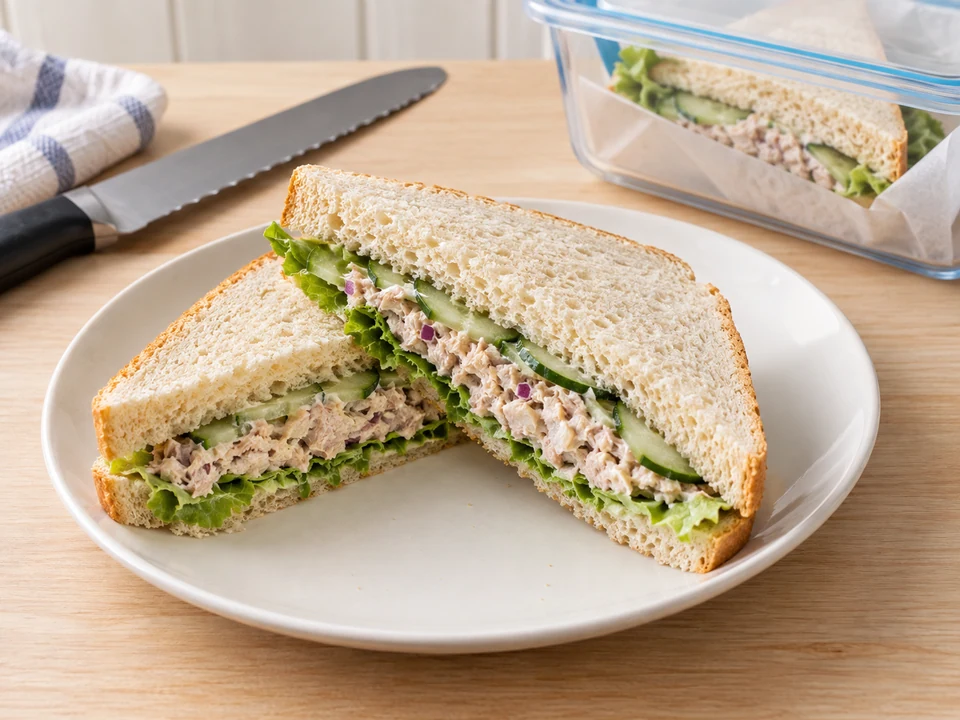 Vier Sandwiches in jeweils zwei Dreiecke schneiden