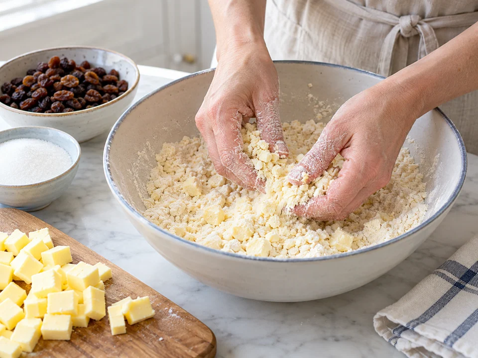 Butter in die trockenen Zutaten einarbeiten